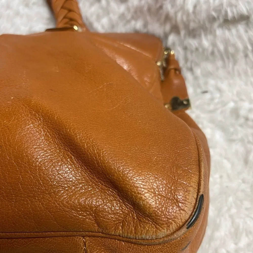 Antonio Melani leather tan Medium braided straps Shoulder bag gold tone hardware